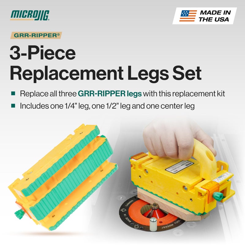 MICROJIG GRR-RIPPER Replacement Leg Set, 3D Pushblock Parts, RR-303, 3-Piece, Yellow - Image 2